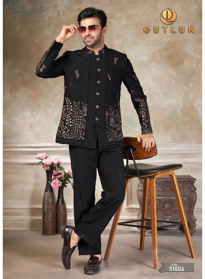 OUTLUK Black Embroidered Jodhpuri Jacket for Men - Image 2